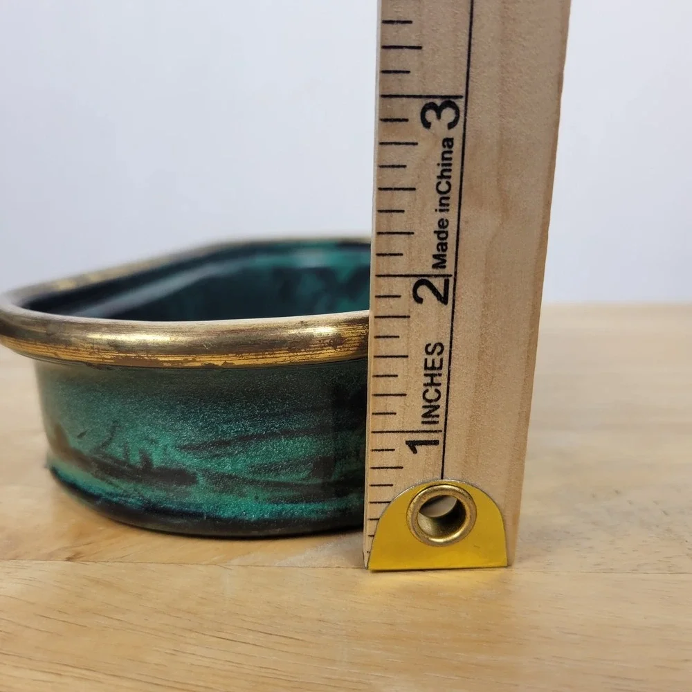 Jolly Hotels Vintage Green and Gold Metal Catch-All Tray Hollywood Regency Moody